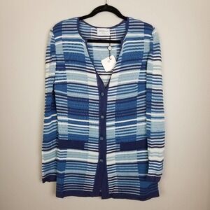 Stizzoli jewel button cardigan sweater, blue stripe, Size 8